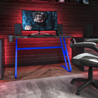 Flash Furniture NAN-RS-G1030-BL-GG Blue Gaming Ergonomic Desk with Cup Holder and Headphone Hook